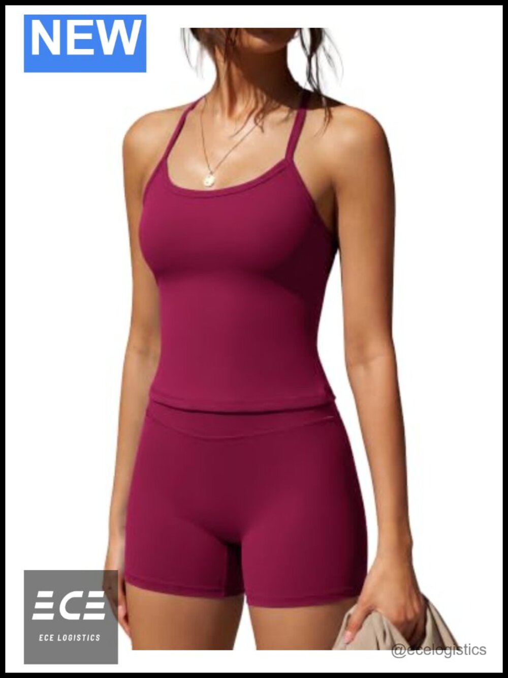 2 Piece Workout Set Halter Tank & Biker Shorts High Waisted Tummy Control